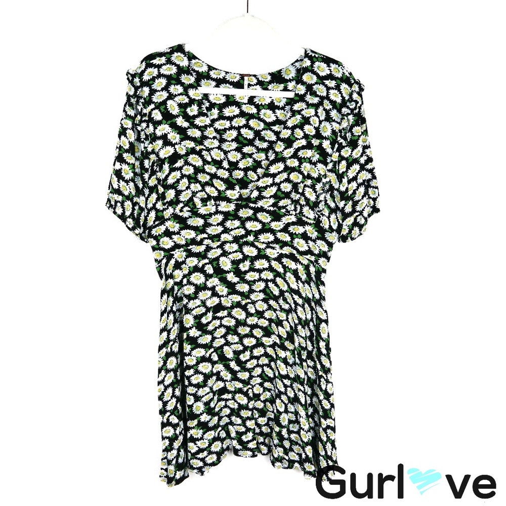 Free People Daisies Print V Neck Mini Dress Sz 12